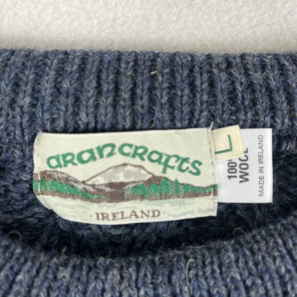 Aran Crafts Ireland Sweater Mens  Large Blue VTG 90s  Wool Fisherman Chunky-Knit - Picture 10 of 15